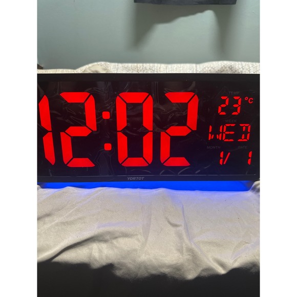 Large Digital LED Clock Red Display Temperature Date Week Time Multi Color Base - Picture 8 of 15